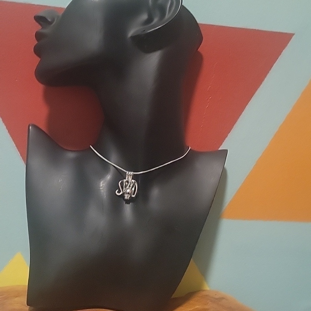 New Elephant Pearl Cage Necklace 18 Inch Chain Silver Plated